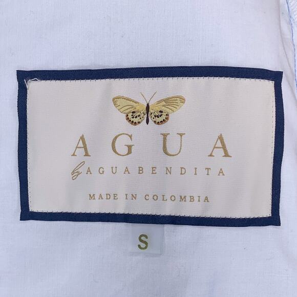 Agua by Agua Bendita Violeta Dahlia Blue Linen Embroidered Floral Cropped Top - Picture 10 of 12